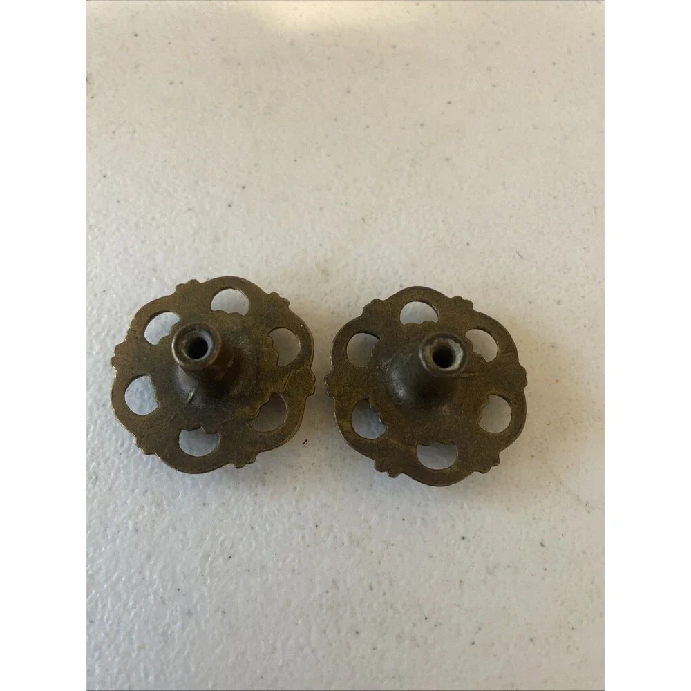 Vintage Ornate Brass Floral Cabinet Knobs Pair 1.5 Inches Pierced Filigree